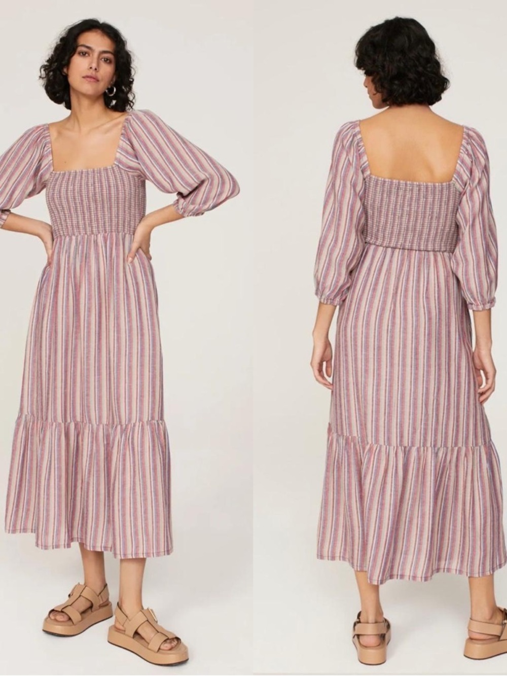 Marine Layer Striped Midi Dress in Dusty Rose Stripe